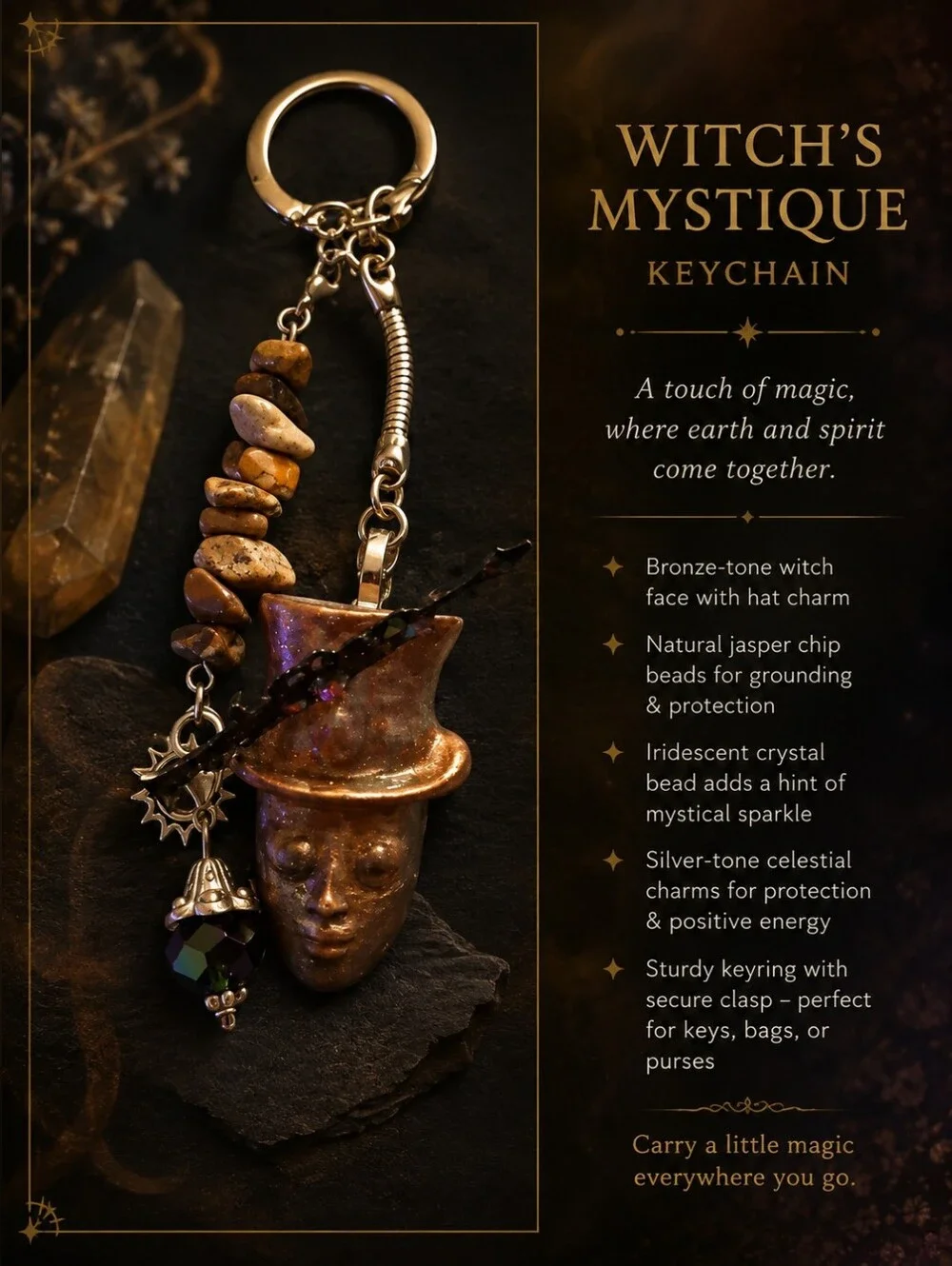 Witch's Mystique Bronze-Tone Key & Card Holder Charm